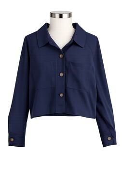 Rachel Zoe Navy Cropped Utility Jacket Button Front - Size L